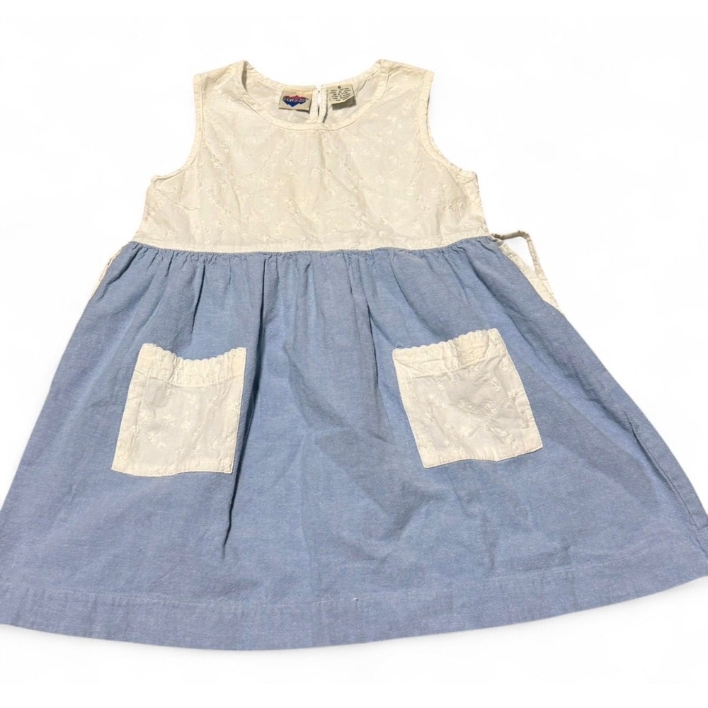 Vintage girls dress lace denim pockets cottage core